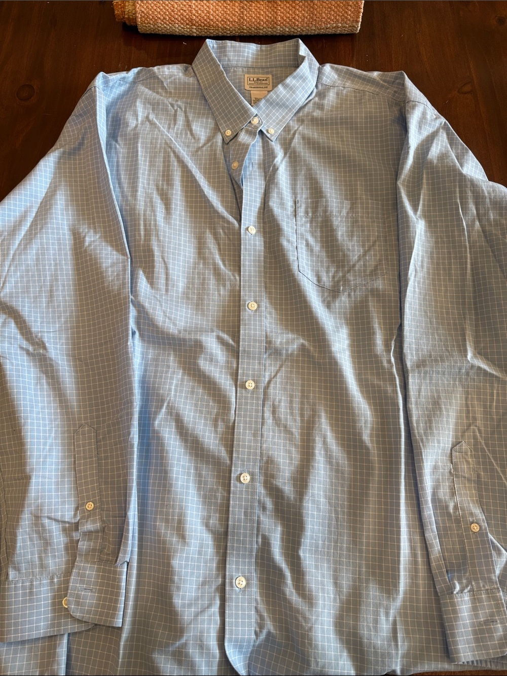 L.L. Bean Light Blue Windowpane Button-Down Dress Shirt - Men's